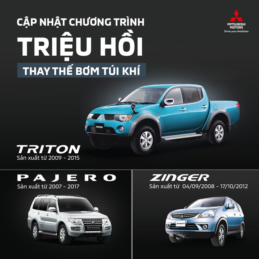 🚗 CẬP NHẬT CHƯƠNG TRÌNH TRIỆU HỒI – THAY THẾ BƠM TÚI KHÍ MIỄN PHÍ XE MITSUBISHI PAJERO – ZINGER – TRITON 🚗