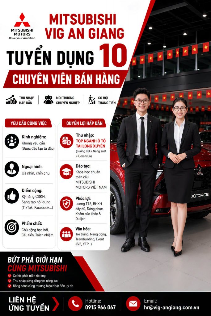 🚗 MITSUBISHI VIG AN GIANG TUYỂN DỤNG CHUYÊN VIÊN BÁN HÀNG 🚗