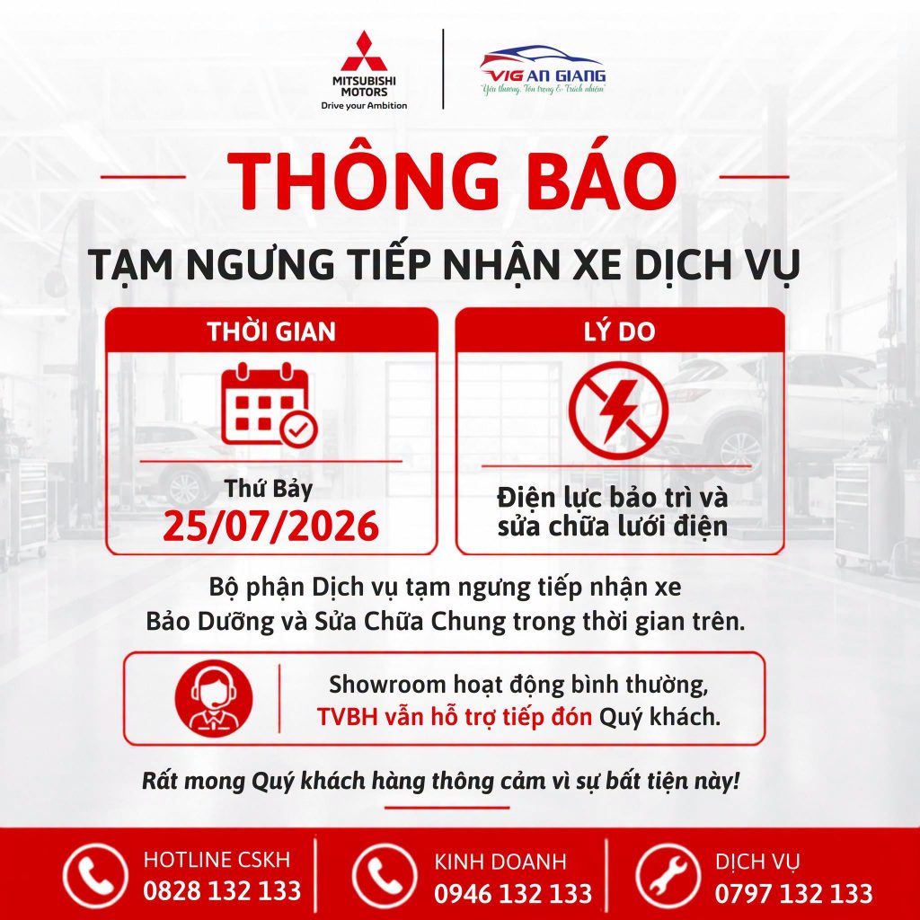 📢 THÔNG BÁO TẠM NGƯNG TIẾP NHẬN XE DỊCH VỤ